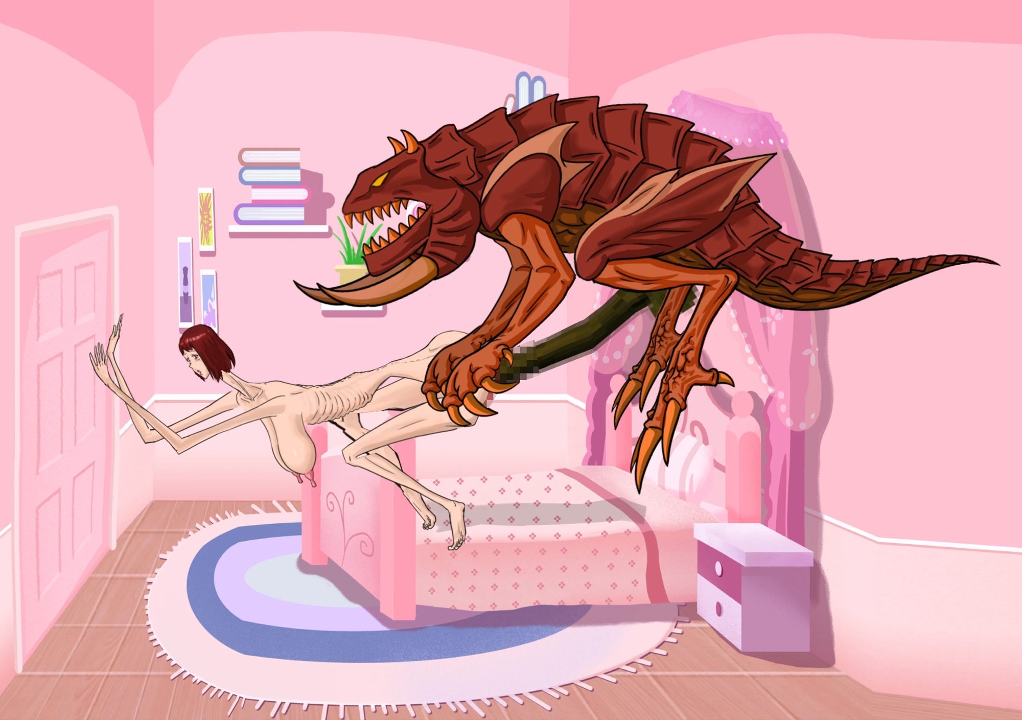 背が高くて痩せ型の女性が、角のある怪物に貫かれて子熊を出産した 画像2