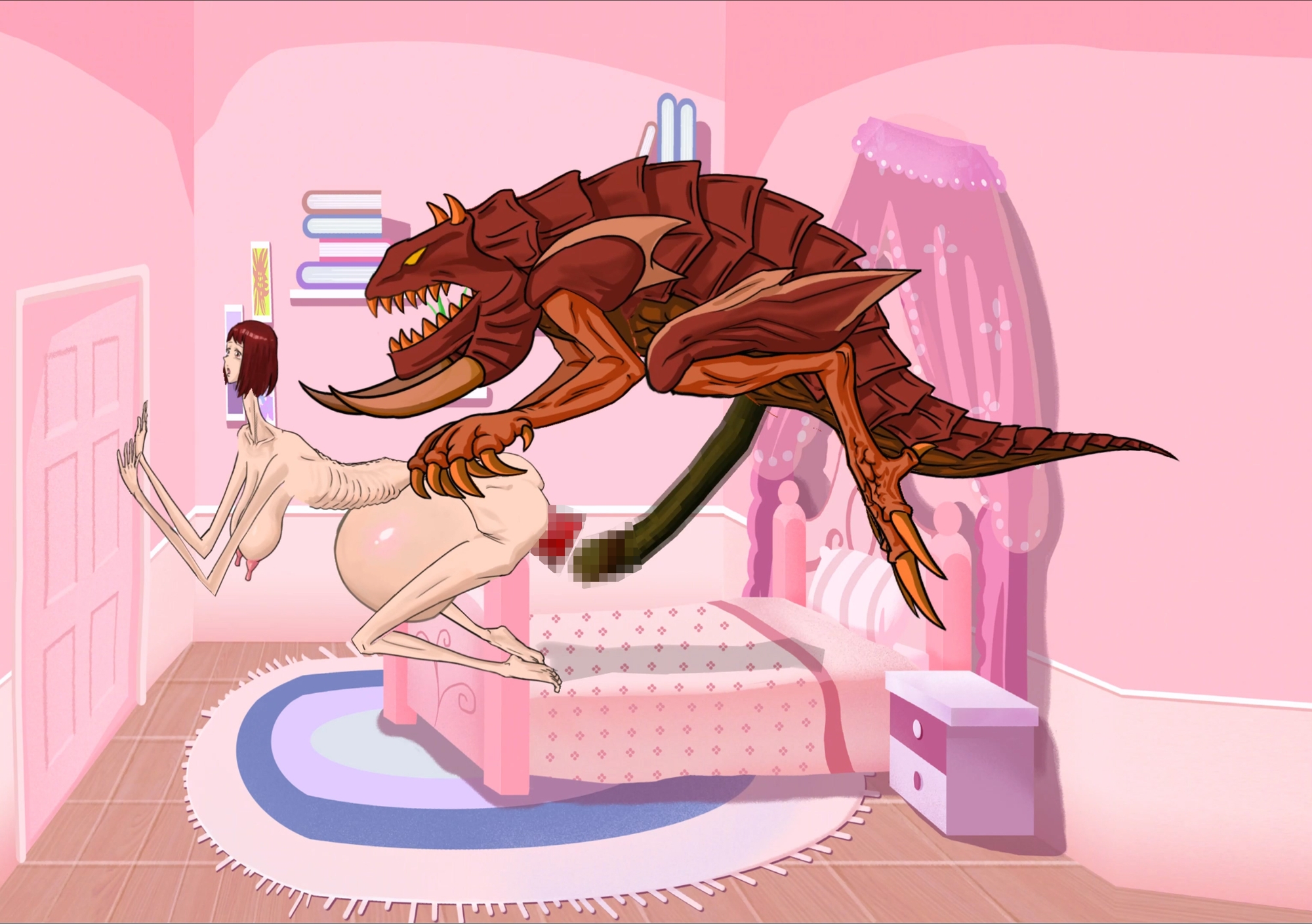 背が高くて痩せ型の女性が、角のある怪物に貫かれて子熊を出産した 画像3