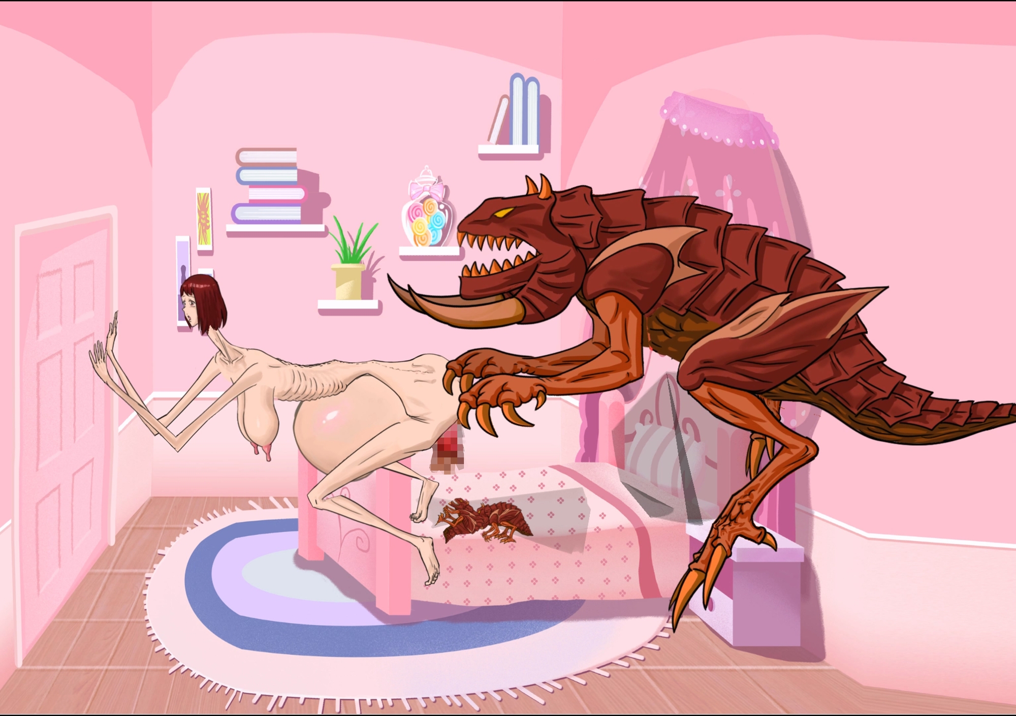 背が高くて痩せ型の女性が、角のある怪物に貫かれて子熊を出産した 画像5