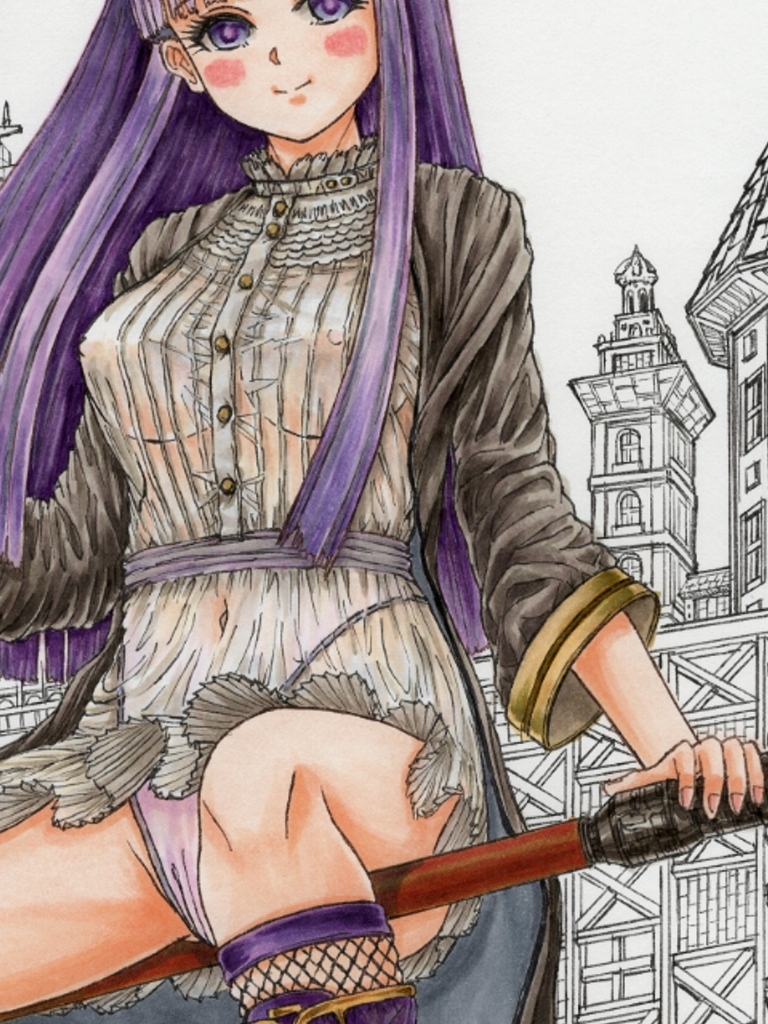 葬送のフリー〇ン、フリー〇ンとゲストキャラのイラスト。アナログのコピック系作品(フリー〇ン、アウ〇、フェル〇、ラビー〇&カン〇) 画像1