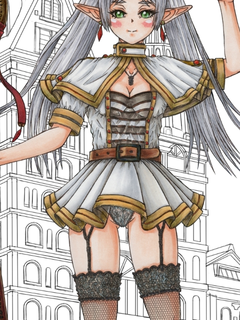 葬送のフリー〇ン、フリー〇ンとゲストキャラのイラスト。アナログのコピック系作品(フリー〇ン、アウ〇、フェル〇、ラビー〇&カン〇) 画像3