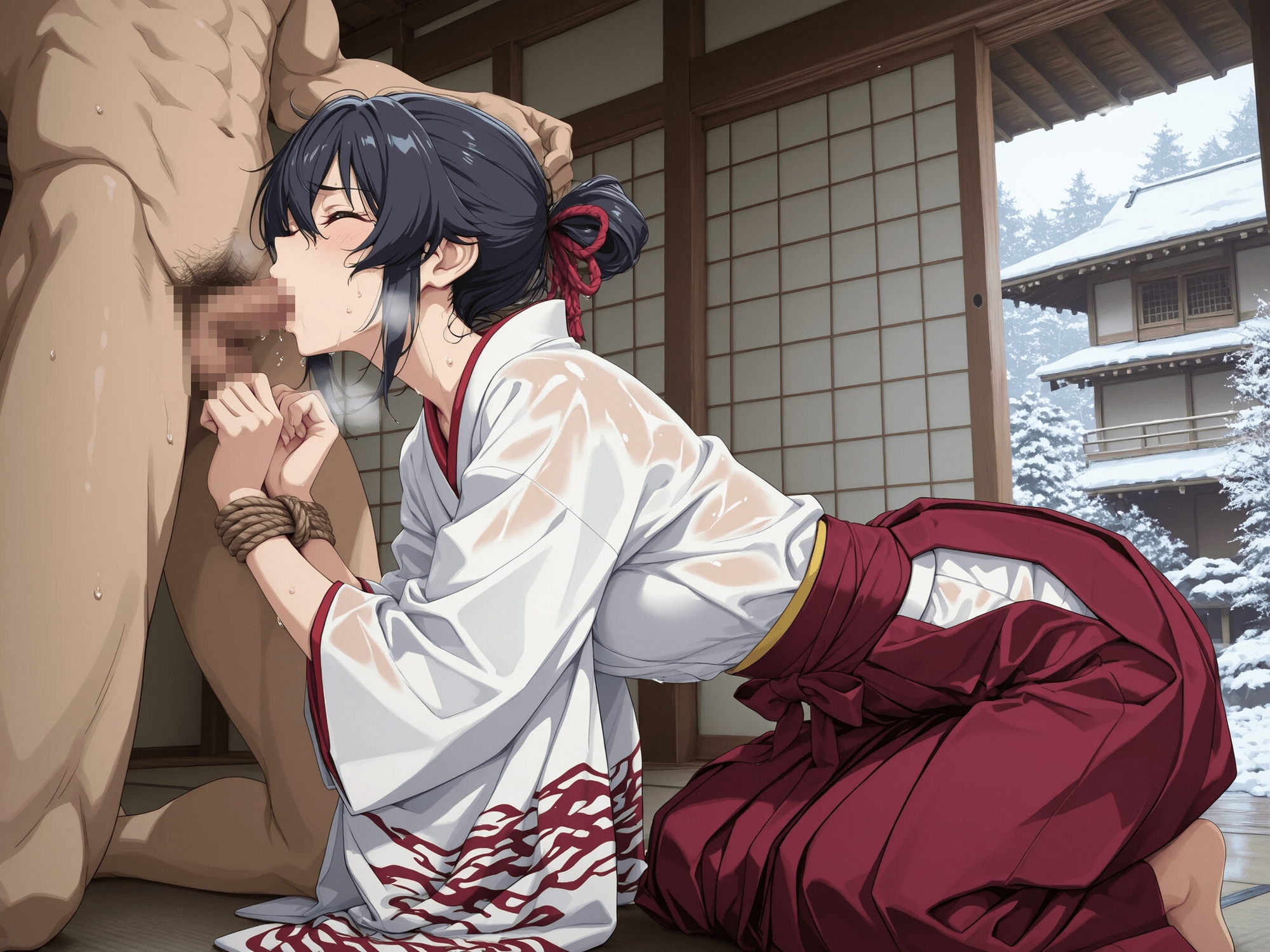 和服女性が着たまま「恵方巻」を頬張る！太いのがほしいの。 画像7