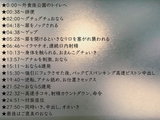 【スカトロ×野外×逆転】公園のトイレで襲われイラマチオ！アナル責めスパンキング強引挿入★逆転★命令言葉責め手コキ！淫乱腰振り中出し 画像1