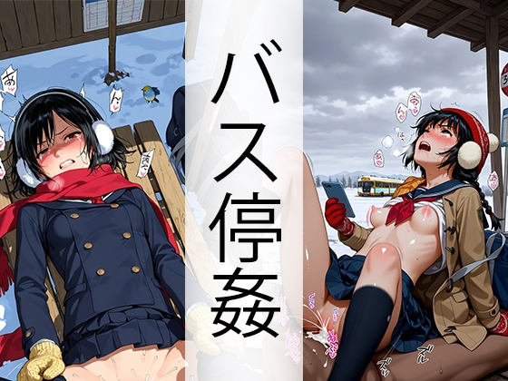 黒髪女子〇生バス停青姦・貧乳編 small breasts