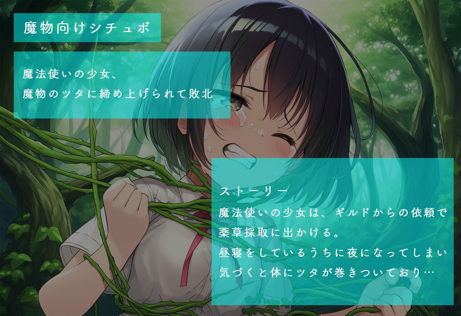 魔法使いの少女、魔物のツタに締め上げられて敗北 画像1