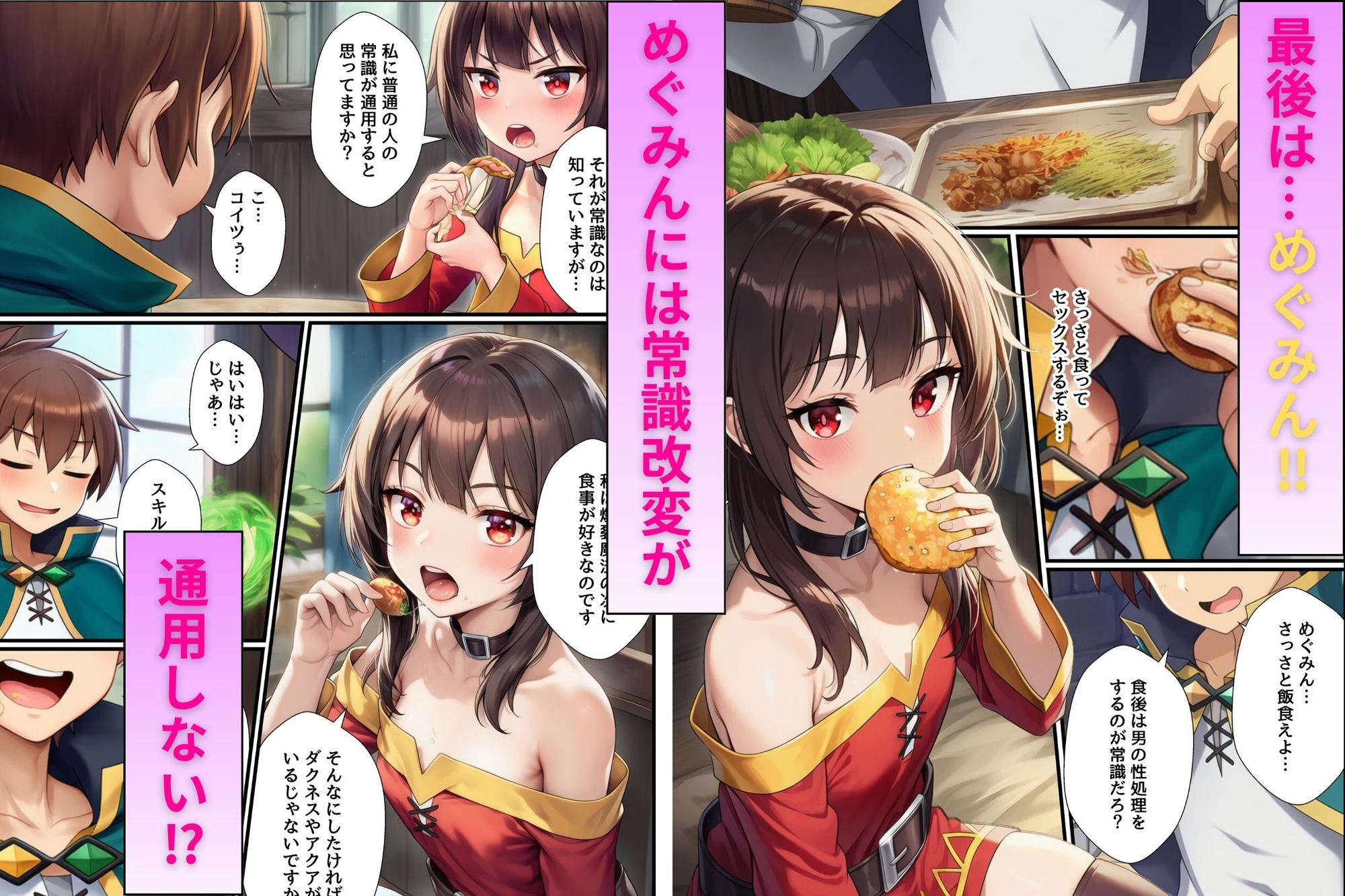 【外出し失敗】同人マンガ・AI『このすばヒロインを常識改変！デカチン使って母乳まみれの潮だくセックスする話。』8