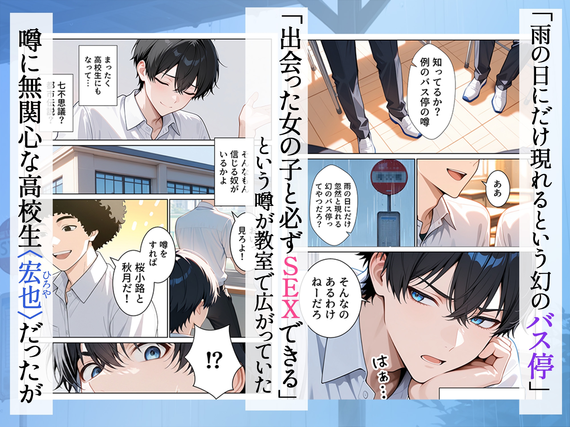 雨宿りのバス停で学園美女と濡れ透けSEXした話 1ページ