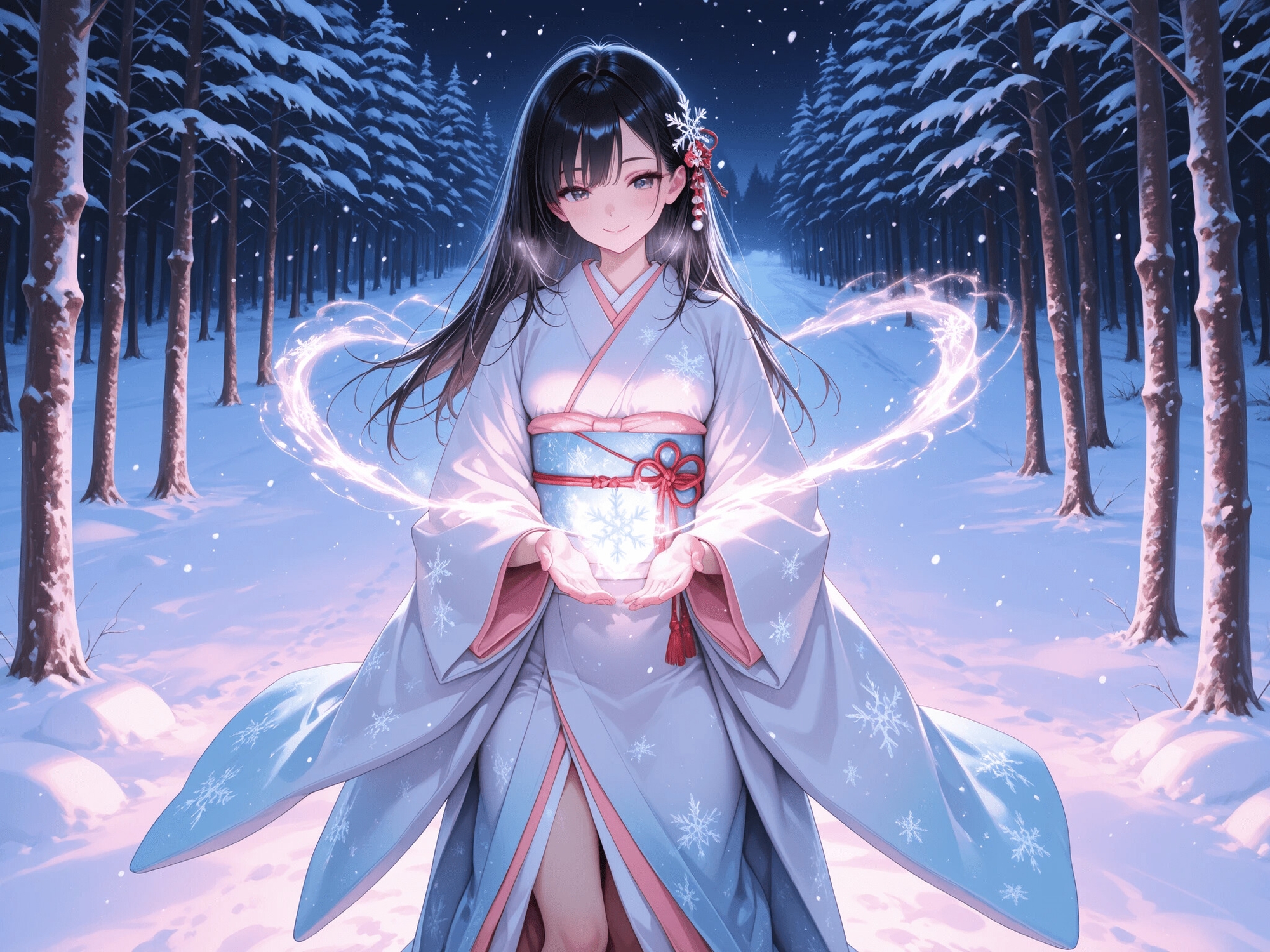 【WJS】同人CG・AI『和服姿の美しい雪女と着たままえっち！雪山が溶けるほどえっちしたい！』10