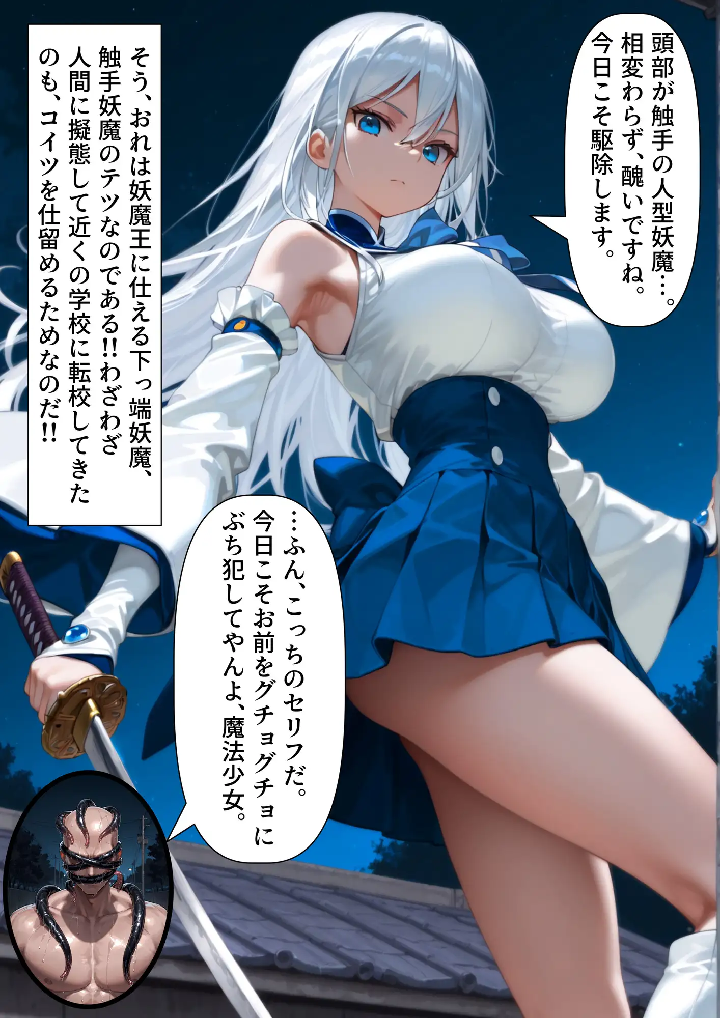 【寄生】触手怪人が魔法少女を乗っ取って闇落ちしたけど、魔法少女の正体は変身した彼女だった！? サンプル画像 4