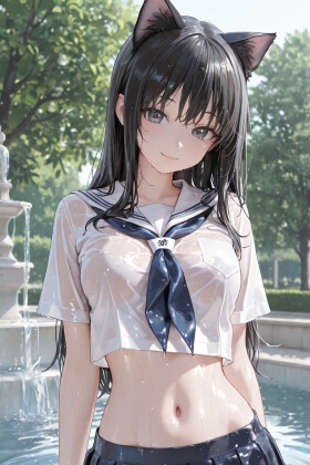猫耳JKと噴水で