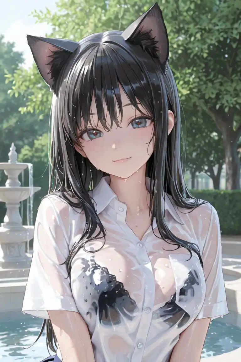 猫耳JKと噴水で サンプル画像 4