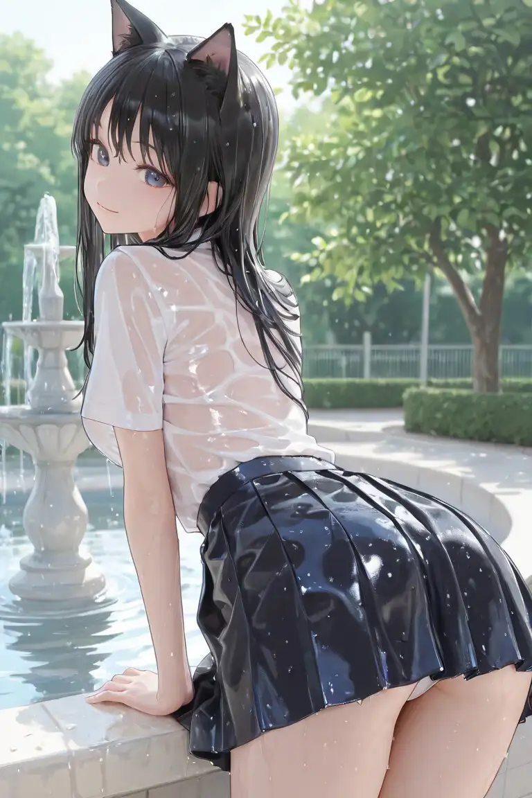 猫耳JKと噴水で サンプル画像 7