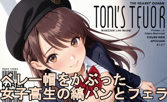 ベレー帽をかぶった女子高生の縞パンとフェラ