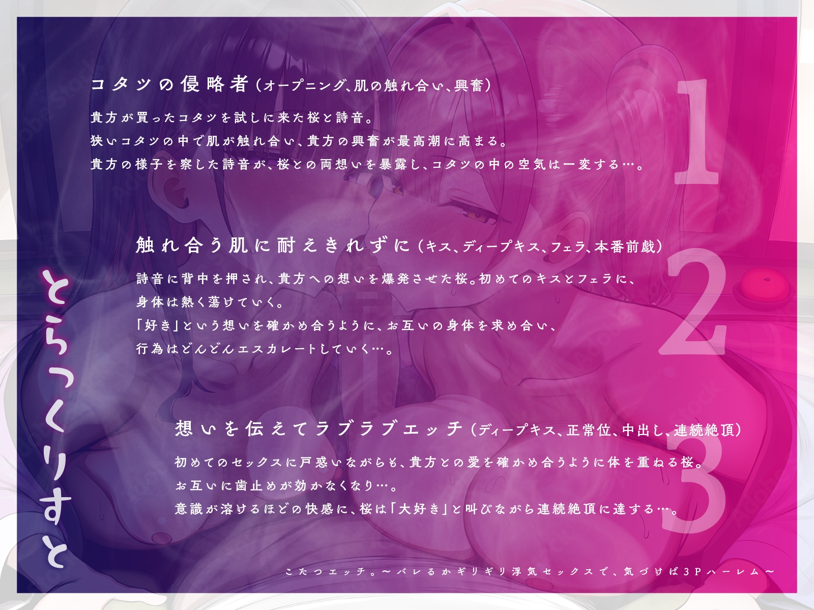 こたつエッチ。～バレるかギリギリ浮気セックスで、気づけば3Pハーレム～【KU100】 画像4