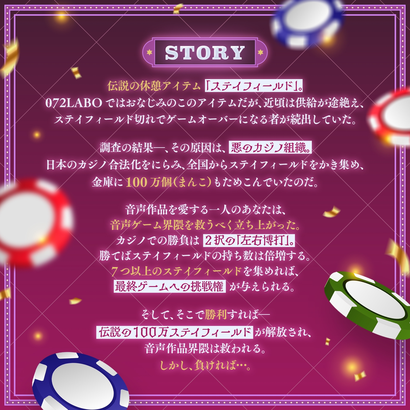 【ランダム・18万通り!】左右博打で運試しオナニー倍々ゲーム「7ステイフィールド」〜ランダム再生による左右選択式ギャンブルでアイテムを増やす射精我慢ゲーム〜 画像1