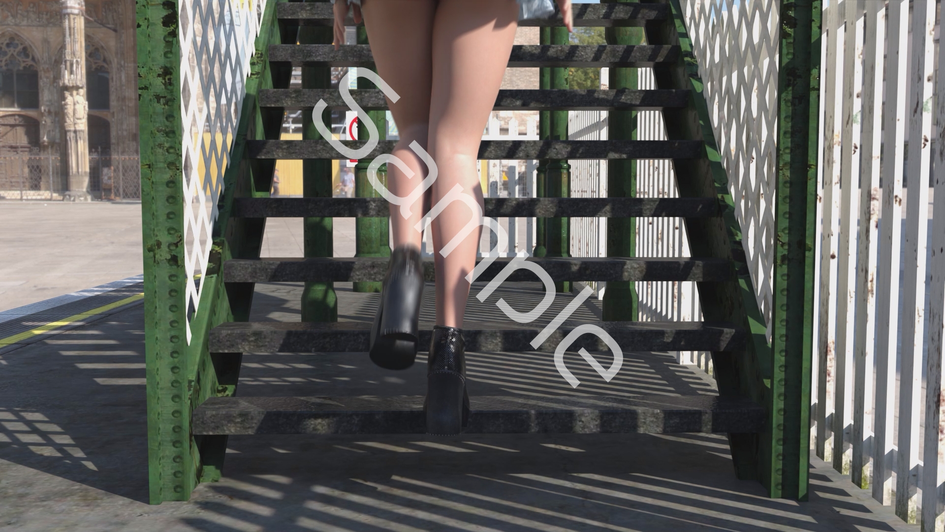 一ノ瀬廻里・私服登校日の通学途中の駅の階段でスカート内逆さ撮り盗撮の被害に遭う:PV01(サテン地ピンク水玉パンティ) 画像3