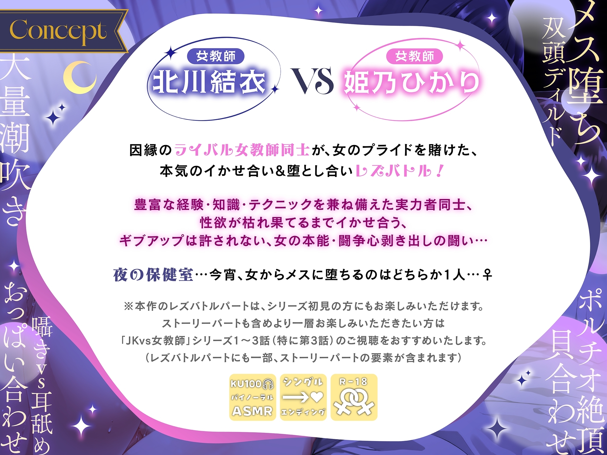 【KU100】夜の保健室で秘密のレズバトル！ 女教師「北川結衣」vs女教師「姫乃ひかり」 画像2