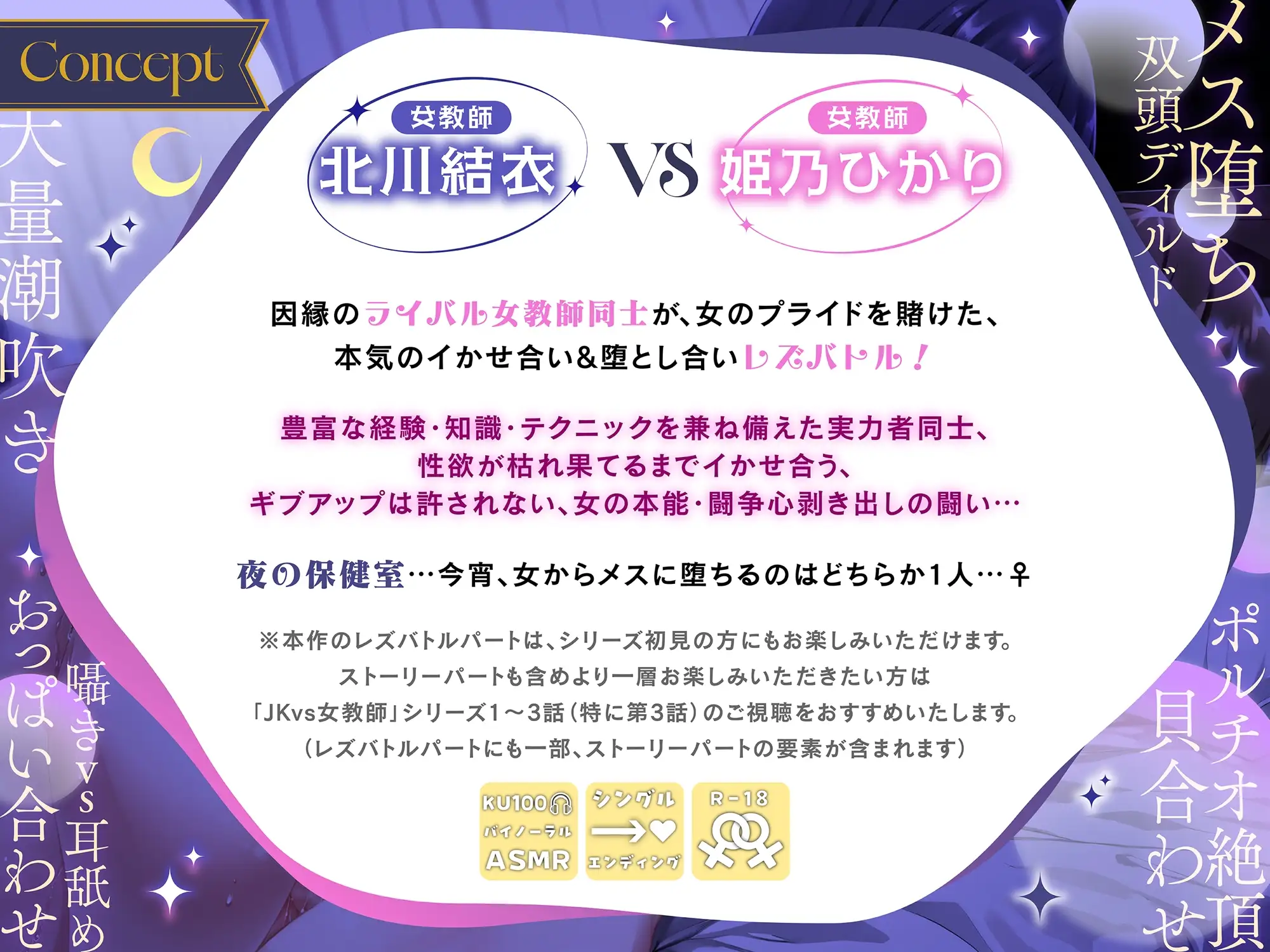 【KU100】夜の保健室で秘密のレズバトル!女教師「北川結衣」vs女教師「姫乃ひかり」 主観視点 2