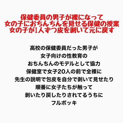 保健委員の男子が裸になって、女の子におちんちんを見せる保健の授業。女の子が1人ずつ皮を剥いて元に戻す。