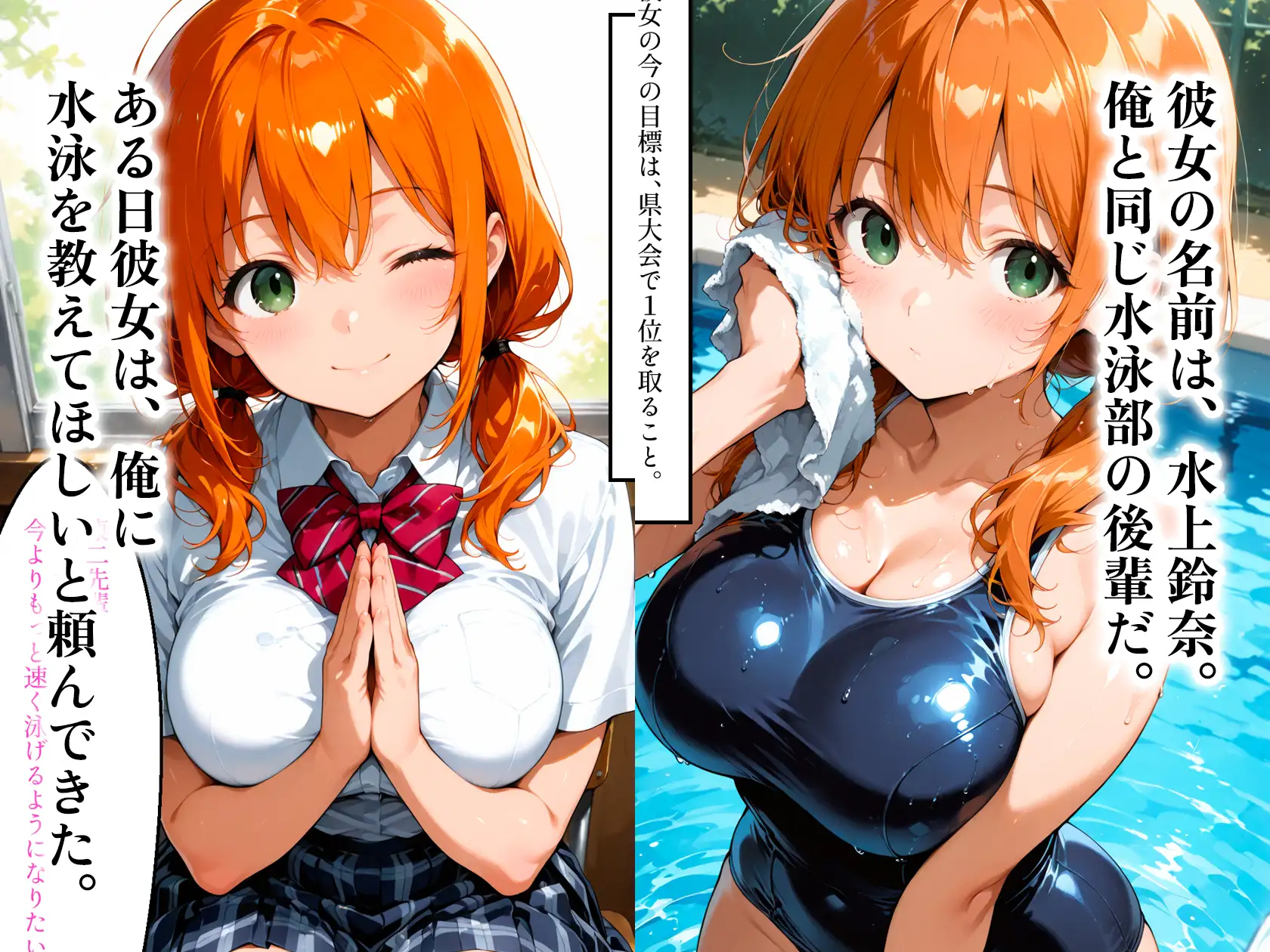 【セリフ付き】スク水女子校生快楽堕ちー先輩に秘密の性指導で開発される サンプル画像 2