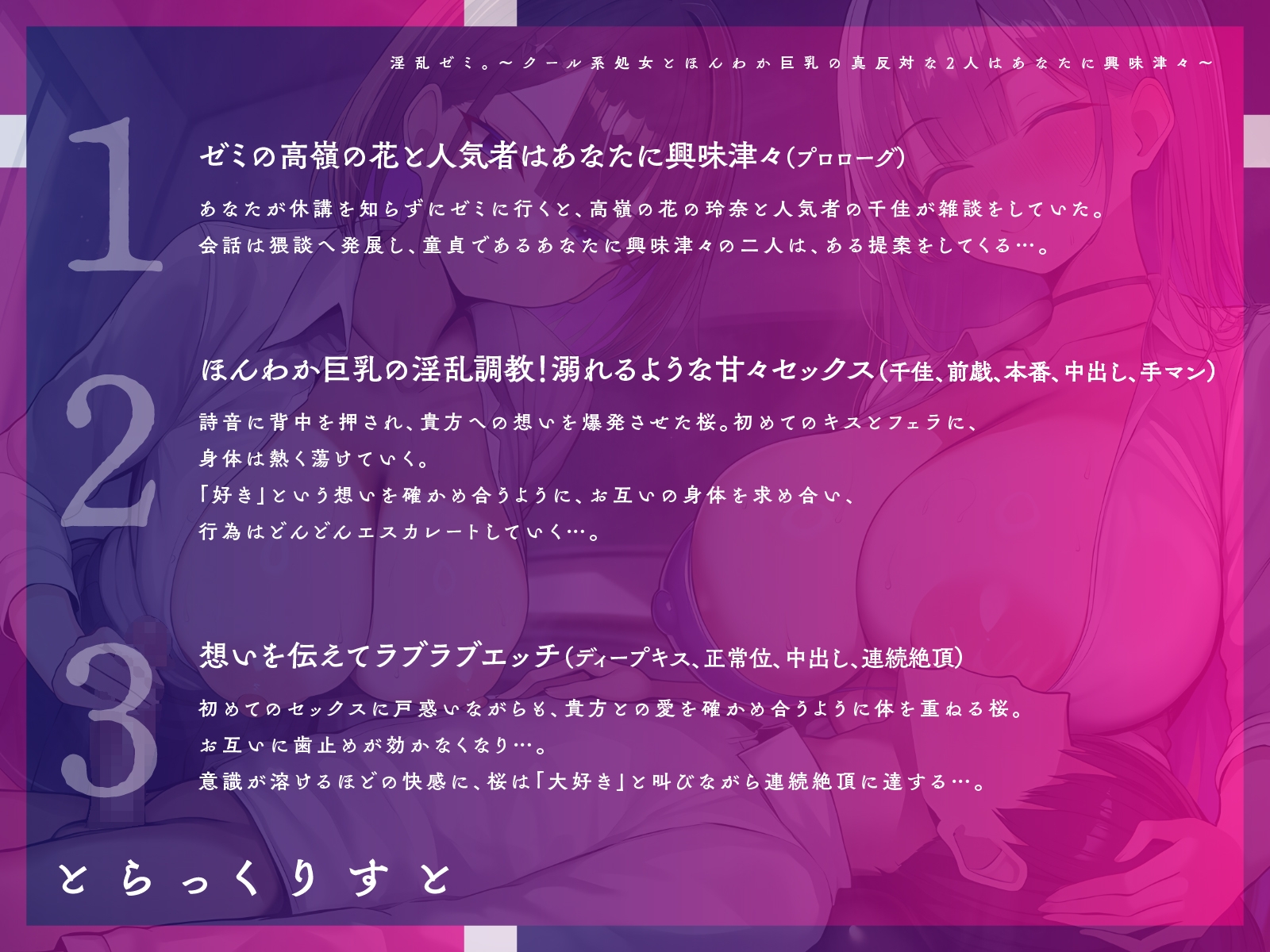 淫乱ゼミ。～クール系処女とほんわか巨乳の真反対な2人はあなたに興味津々～【KU100】 画像4