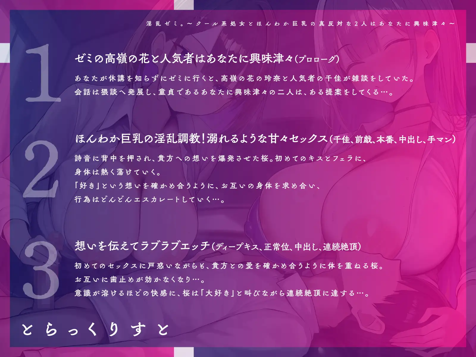 淫乱ゼミ。～クール系処女とほんわか巨乳の真反対な2人はあなたに興味津々～【KU100】 サンプル画像 4