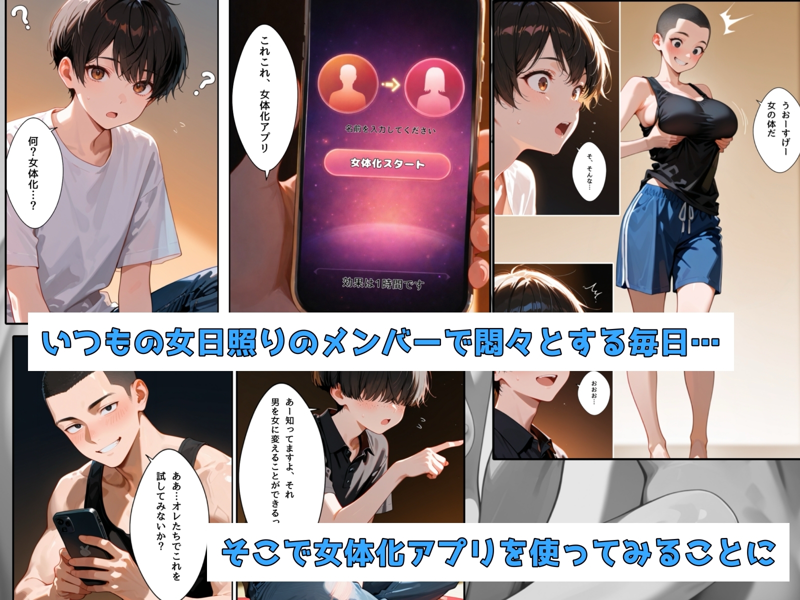 女日照りのオレたちは交代で女体化アプリを使う [チョコラッテ] | DLsite - R18