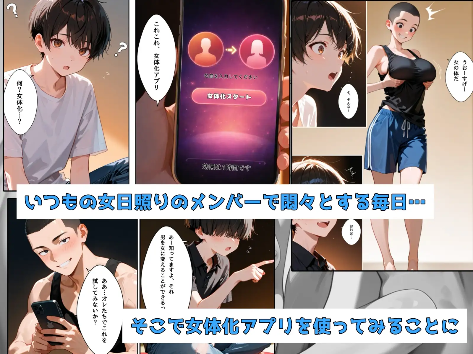 女日照りのオレたちは交代で女体化アプリを使う [チョコラッテ] | DLsite - R18