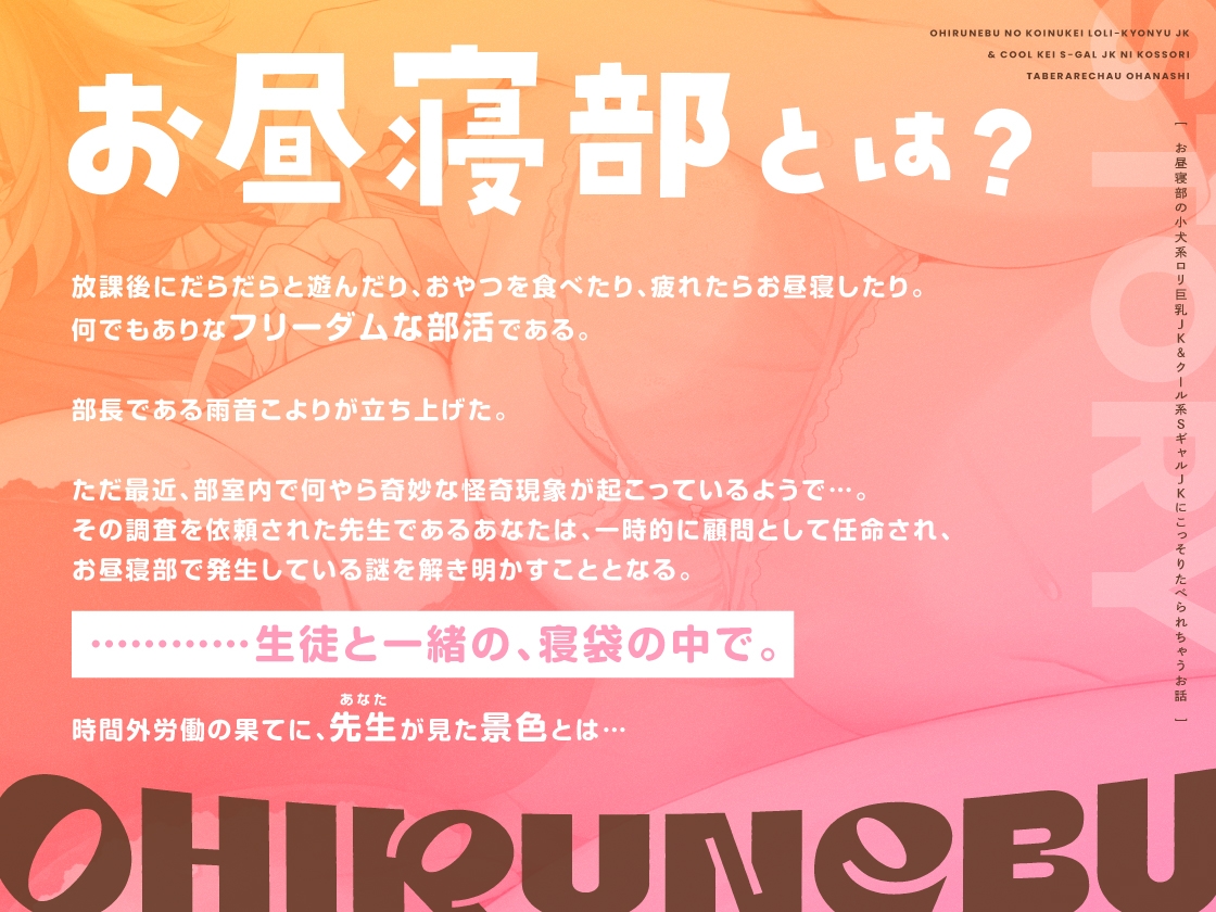 【密着寝袋えっち♡】お昼寝部の小犬系○リ巨乳JK&クール系SギャルJKにこっそりたべられちゃうお話 画像1