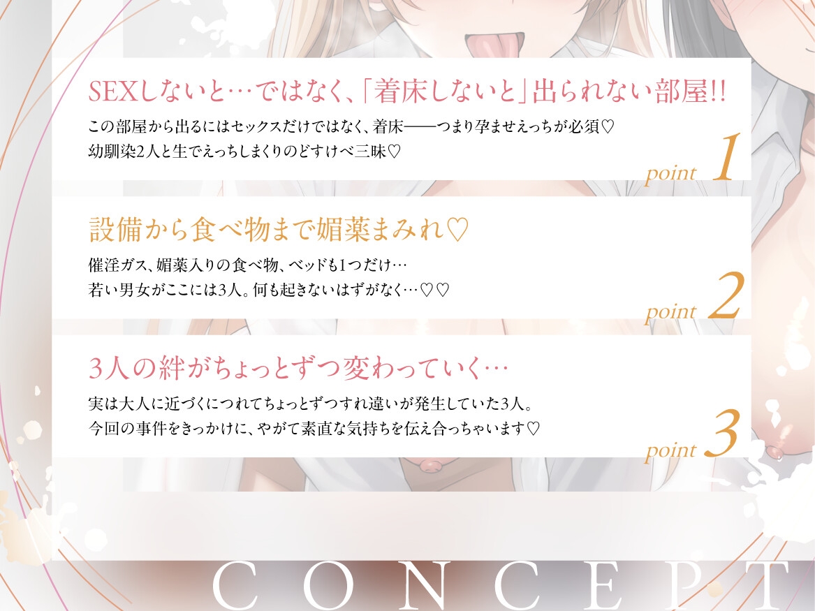 着床しないと出られない部屋 with幼馴染ツインズ ~ツンデレ&不思議系な二人と、ハチャメチャ空間でどちゃハメいちゃあま孕ませ純愛えっち~【そこラブホじゃないヨ笑】 画像1