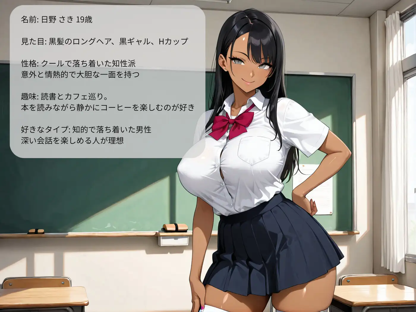 巨乳黒ギャルに誘惑されて教室で禁断の制服セックス サンプル画像 7