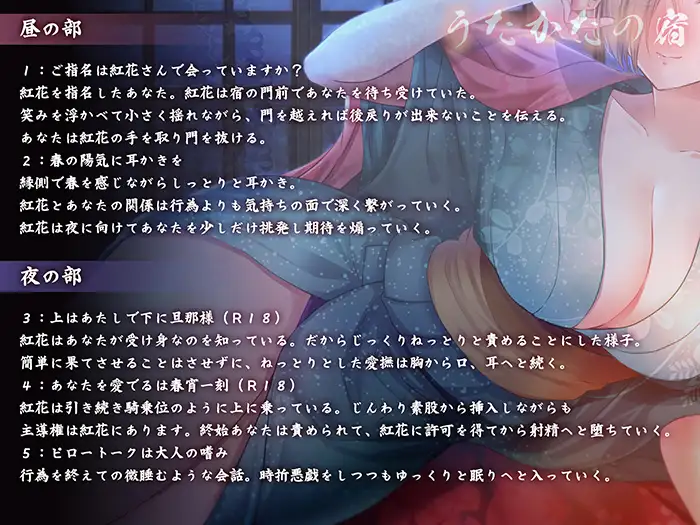 【キス・耳舐め・情交】うたかたの宿 春宵一刻、紅花【バイノーラル・癒やし】 耳舐め