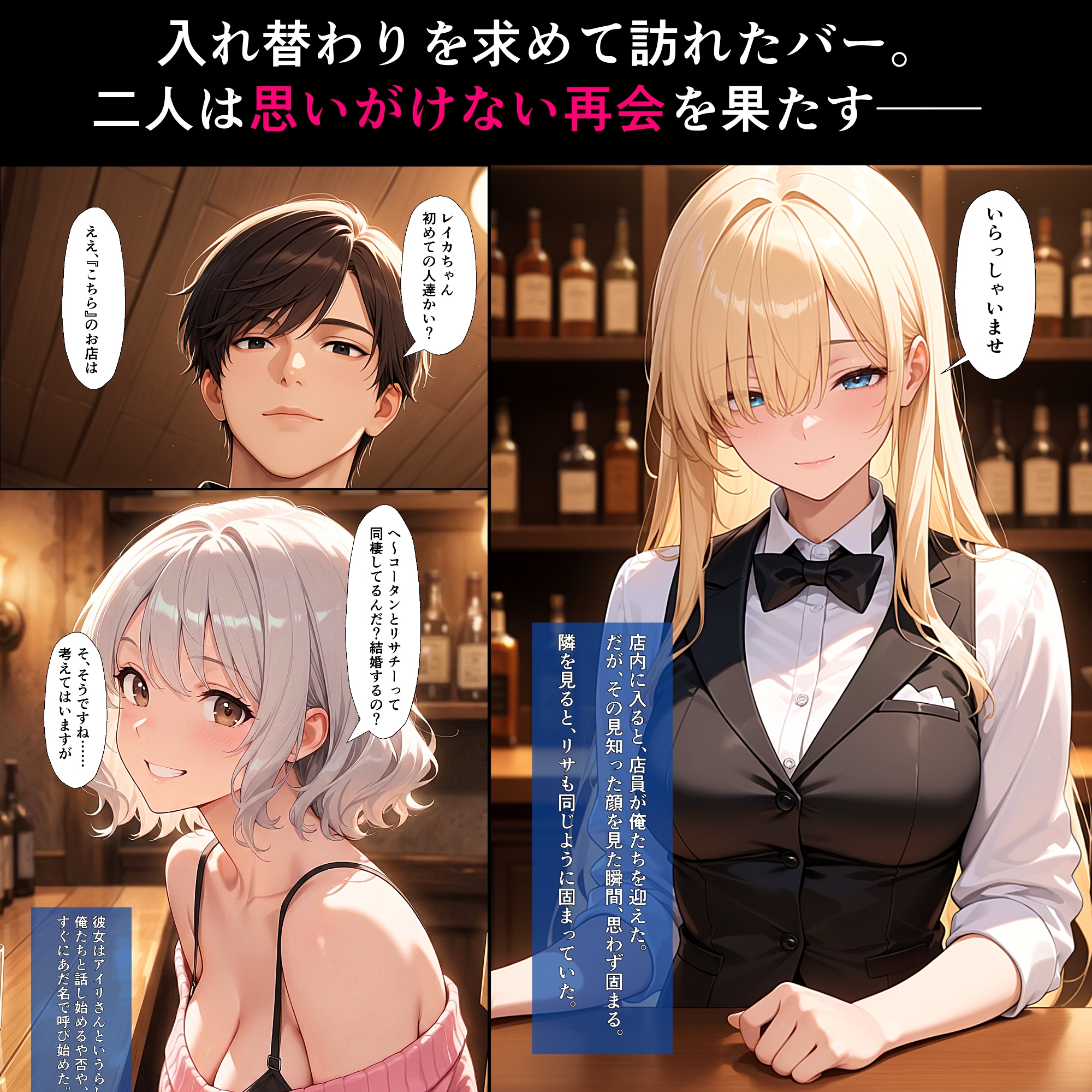 【リスタルオン】同人CG・AI『入れ替わりバー ～カップル同士の集団入れ替わり～』2