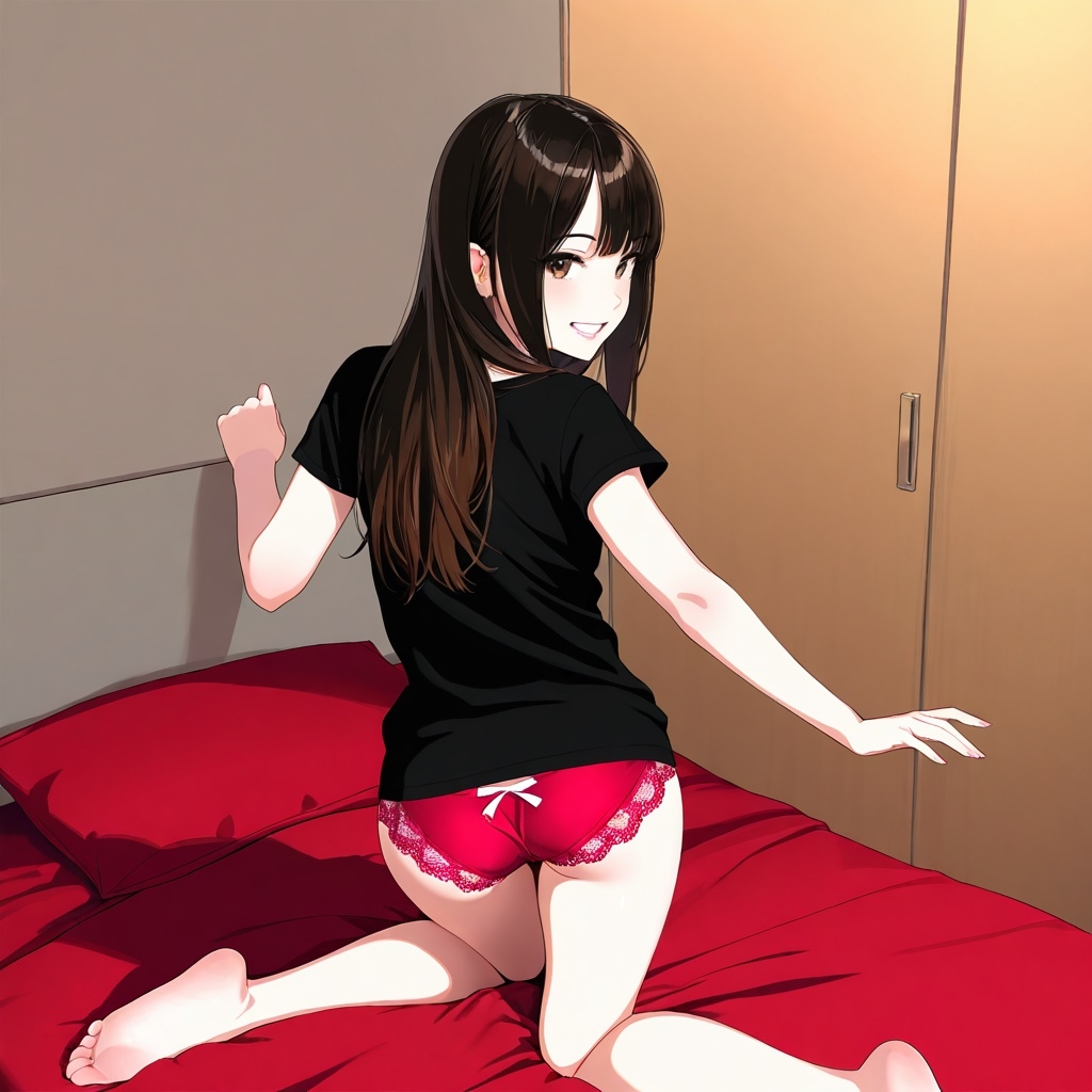 Tシャツ女子の四つん這いパンチラ_5