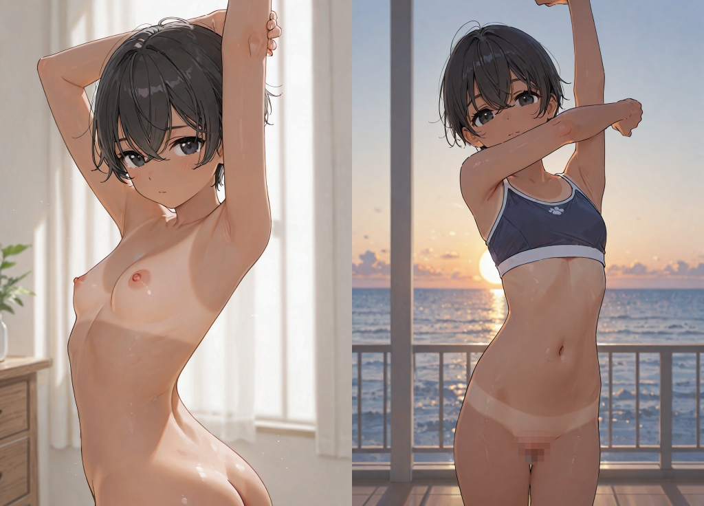 【Samuai(サムアイ)】同人CG・AI『膨らみかけ日焼けショトカ水泳部少女写真集』1