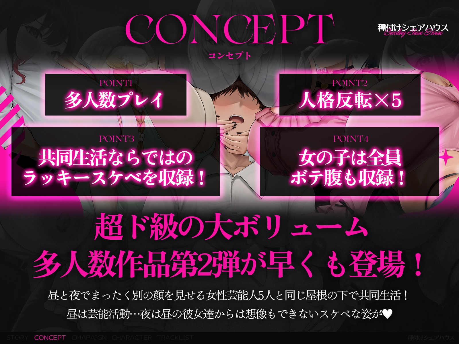 【早期特典x4時間半x5人ハーレム】種付けシェアハウス～女性芸能人5人と秘密の共同性活～ 画像1