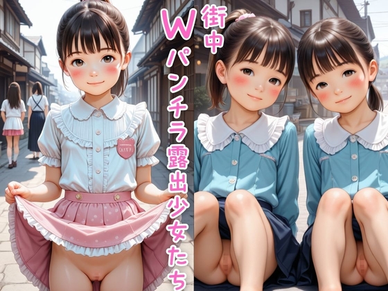街中Wパンチラ露出少女たち