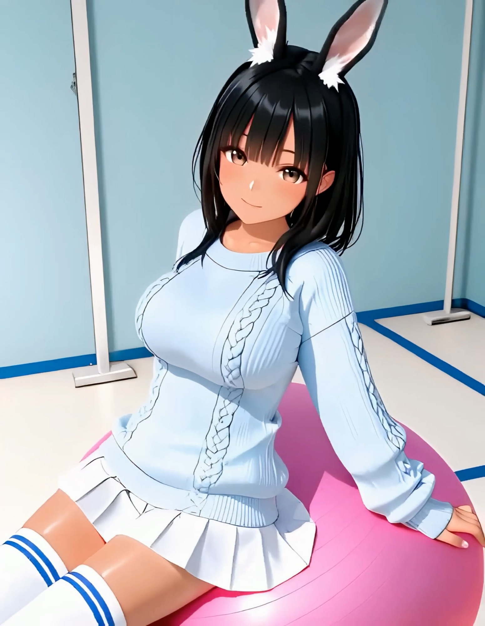 【アニメ】うさ耳娘とセーターxニーソとバランスボール2【60fps/BGM有り】_1