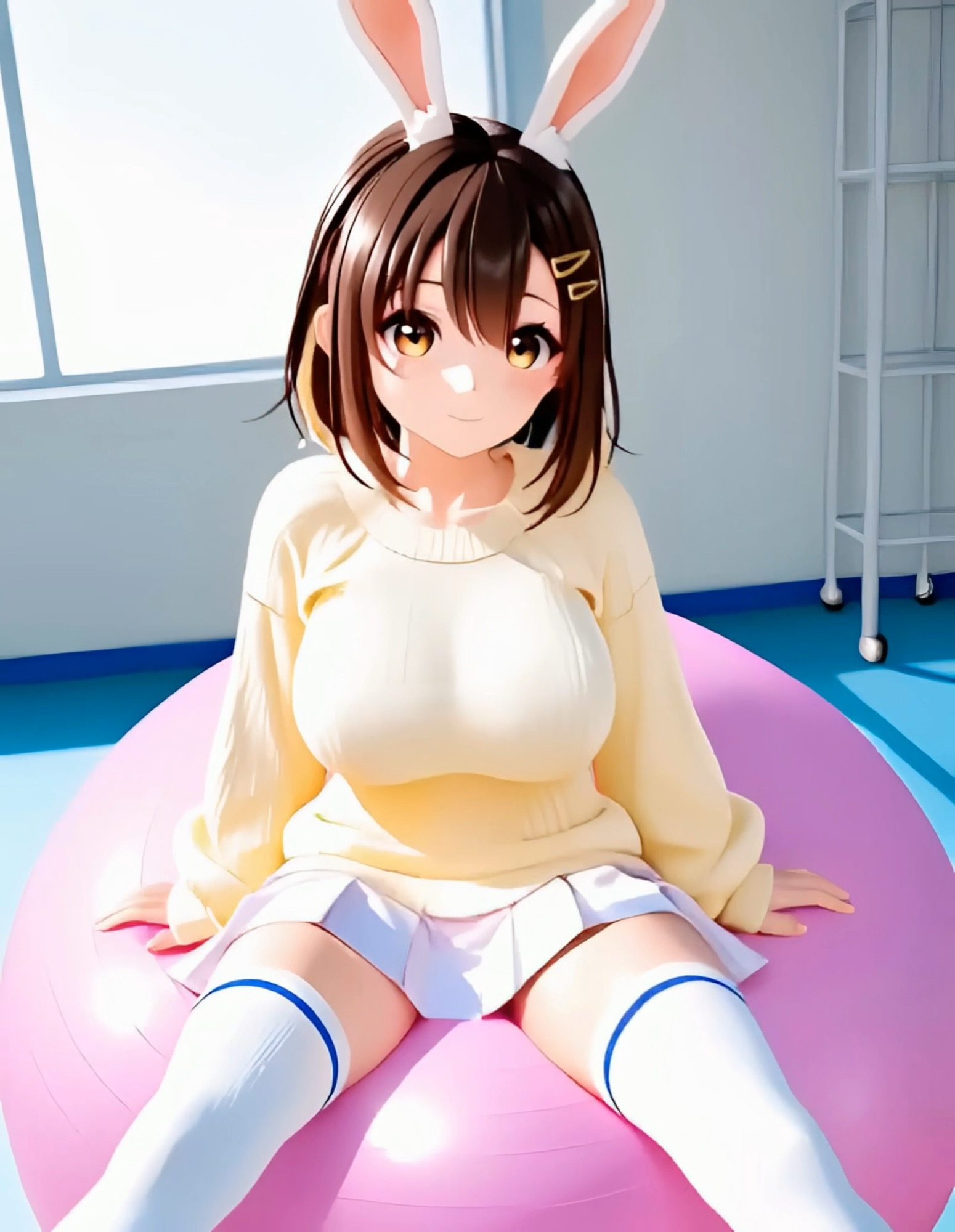 【アニメ】うさ耳娘とセーターxニーソとバランスボール2【60fps/BGM有り】_2