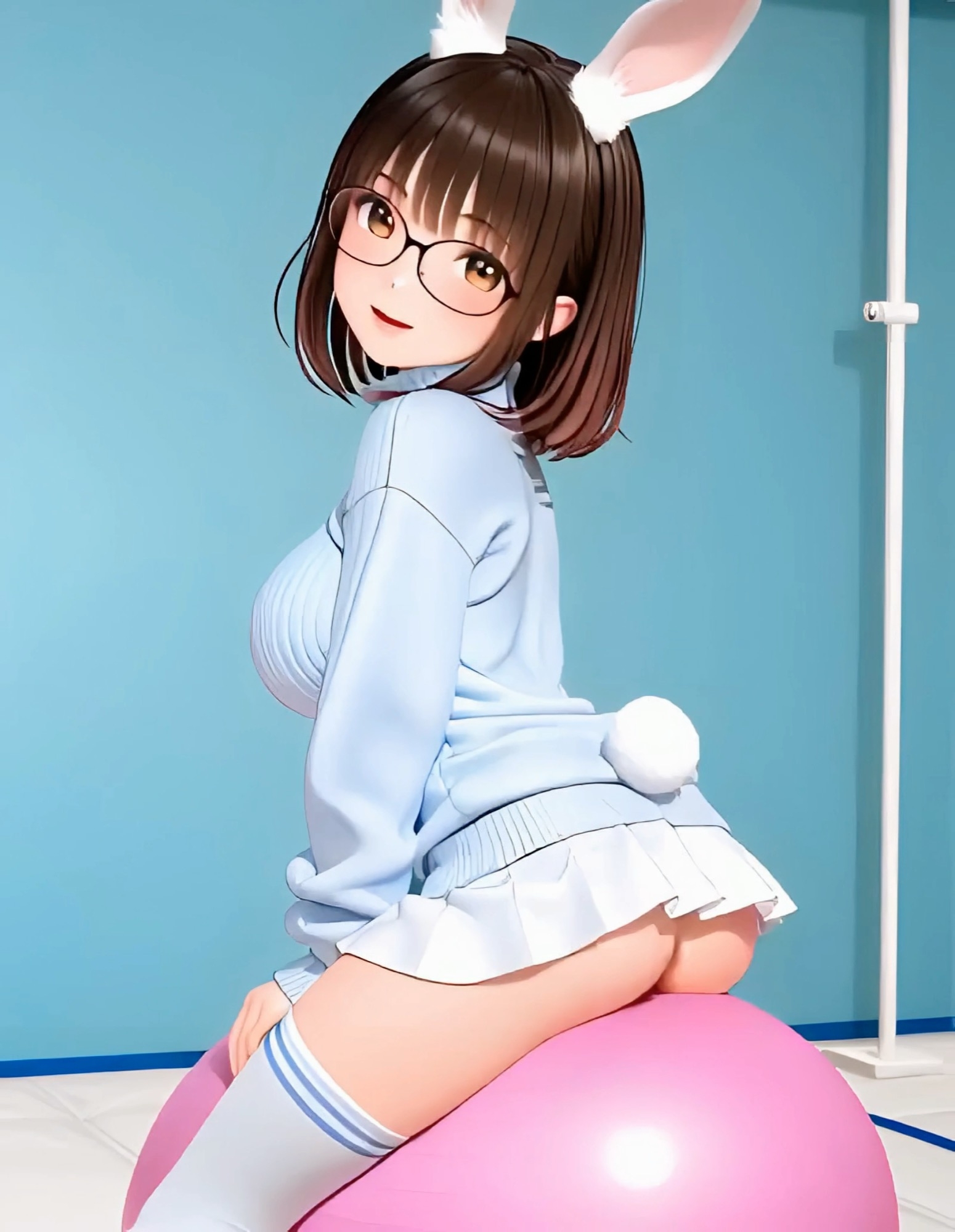 【アニメ】うさ耳娘とセーターxニーソとバランスボール2【60fps/BGM有り】_3