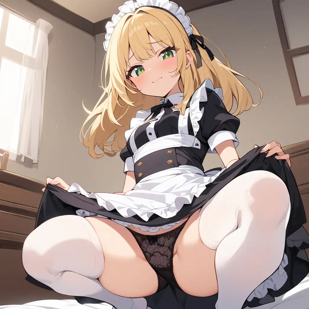 メイド服でしゃがみ＆またがりでパンチラ サンプル画像 4