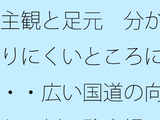 主観と足元 分かりにくいところに・・広い国道の向かい側の駐車場