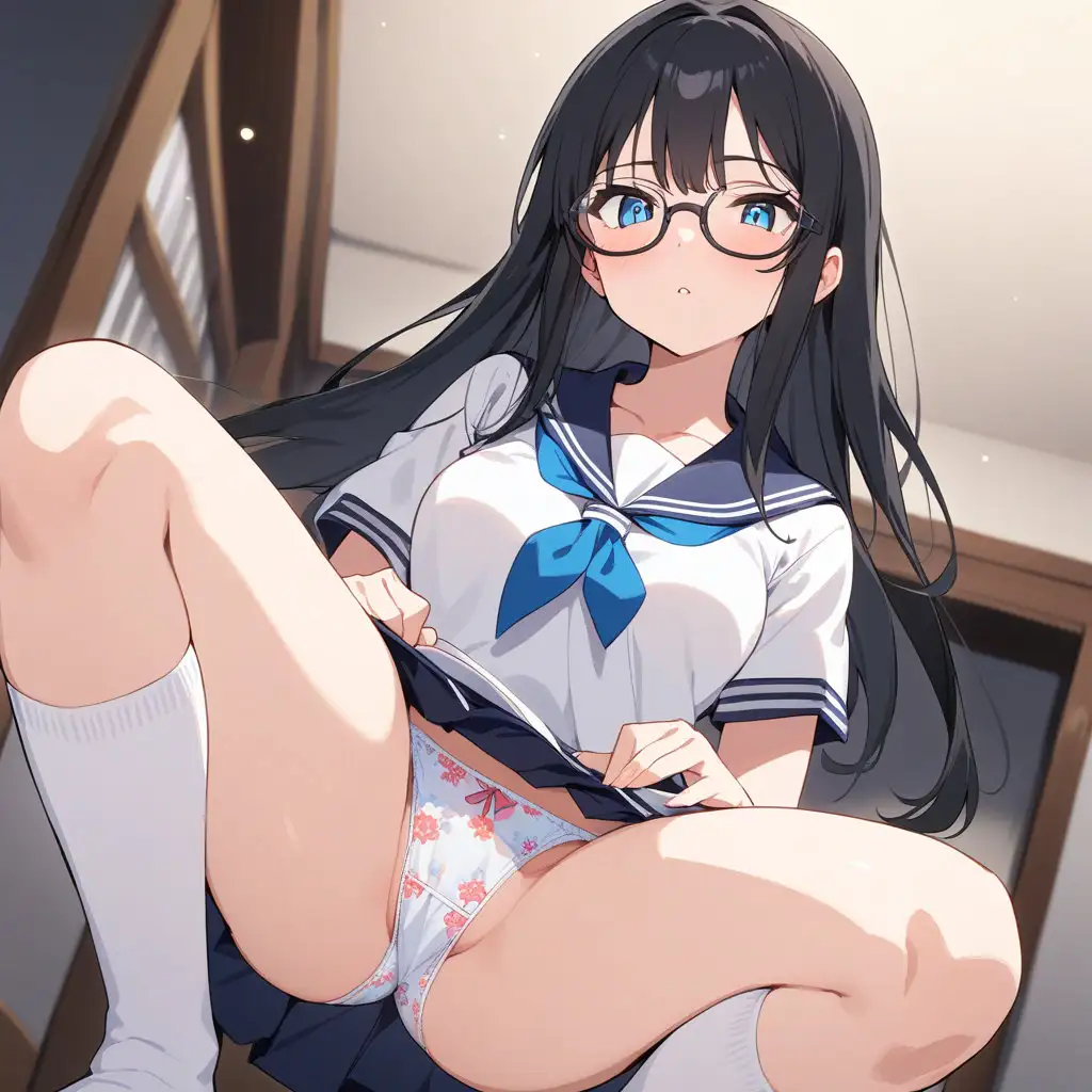 セーラー服でしゃがみ&またがりでパンチラ サンプル画像 2
