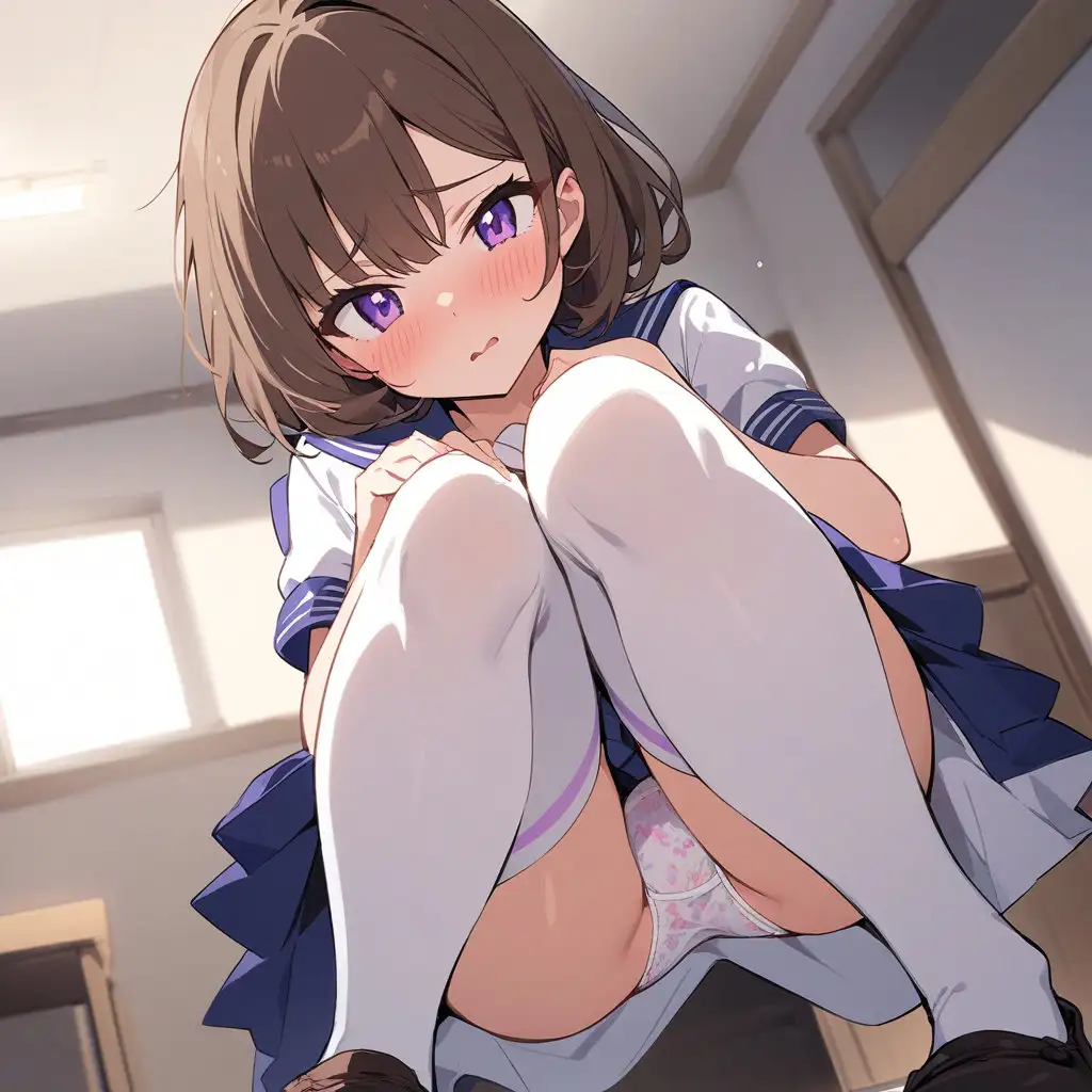 セーラー服でしゃがみ&またがりでパンチラ サンプル画像 4