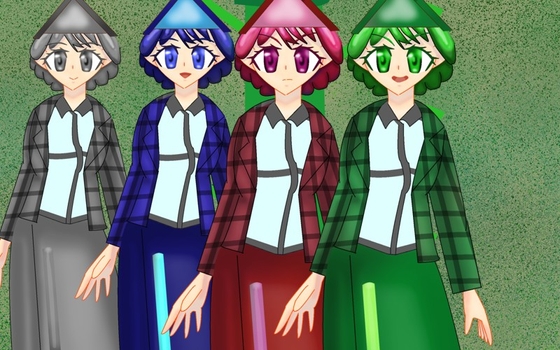 立ち絵素材44表情差分6種衣装色差分4種家の擬人化少女