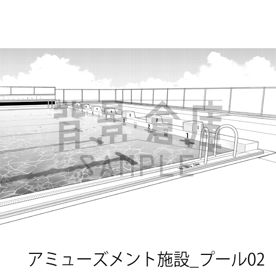 【トーンつき背景】アミューズメント施設_背景素材集11(プール)