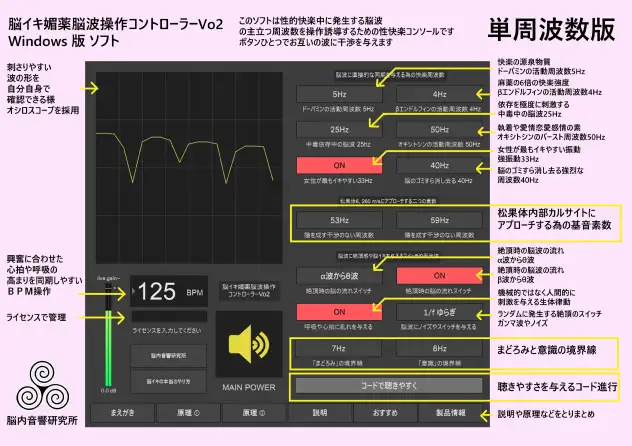 【Vo2】脳イキ媚薬脳波操作コントローラー PC専用「windows版」脳イキ媚薬音源が生成し放題「脳内音響研究所が開発制作。脳イキ媚薬音を自分で創って脳イキしまくろう」 [脳イキ音楽説明販売会] | DLsite 同人 - R18
