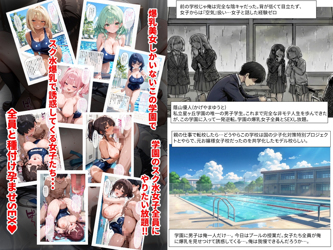【セリフ100P付】私立星ヶ丘学園 爆乳スク水性活 ～男は自分だけ！スクール水着10人娘に中出し種付け～_1