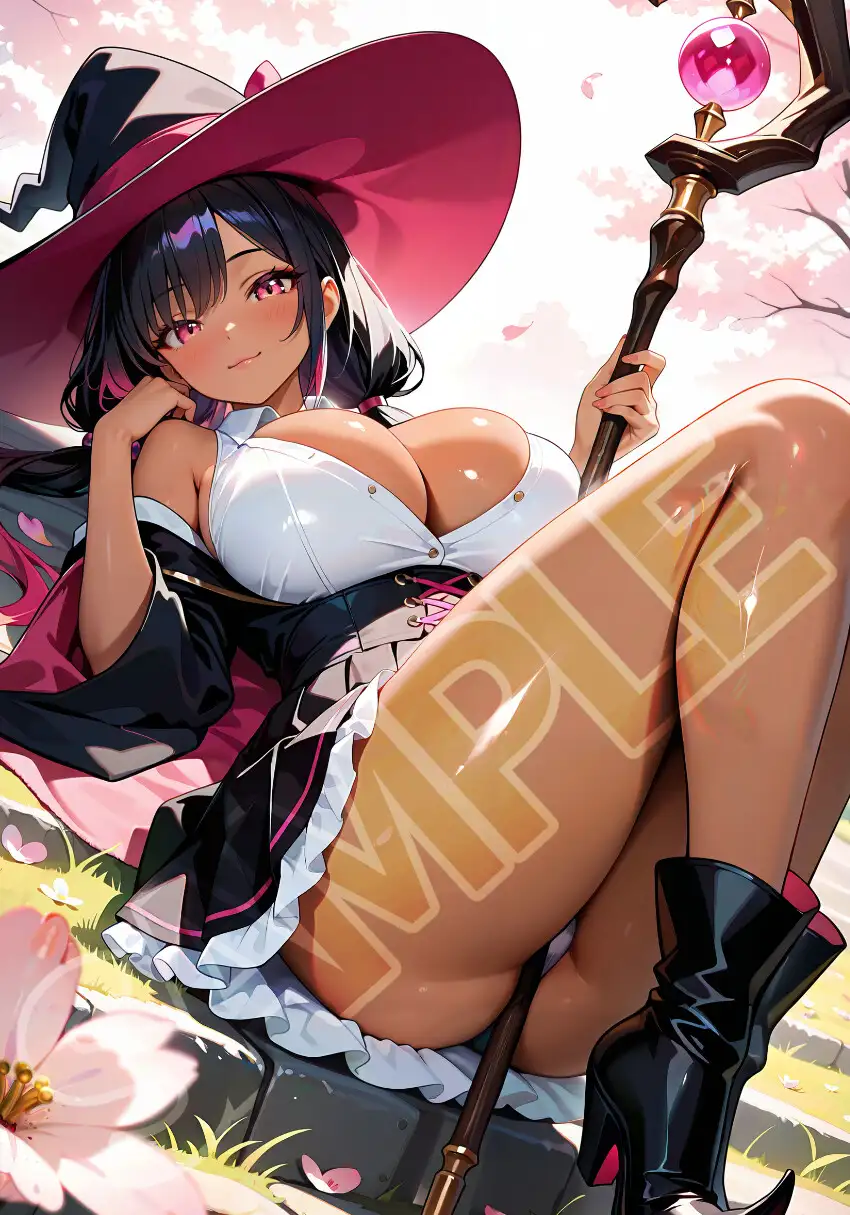 褐色黒魔女と桜デート サンプル画像 2
