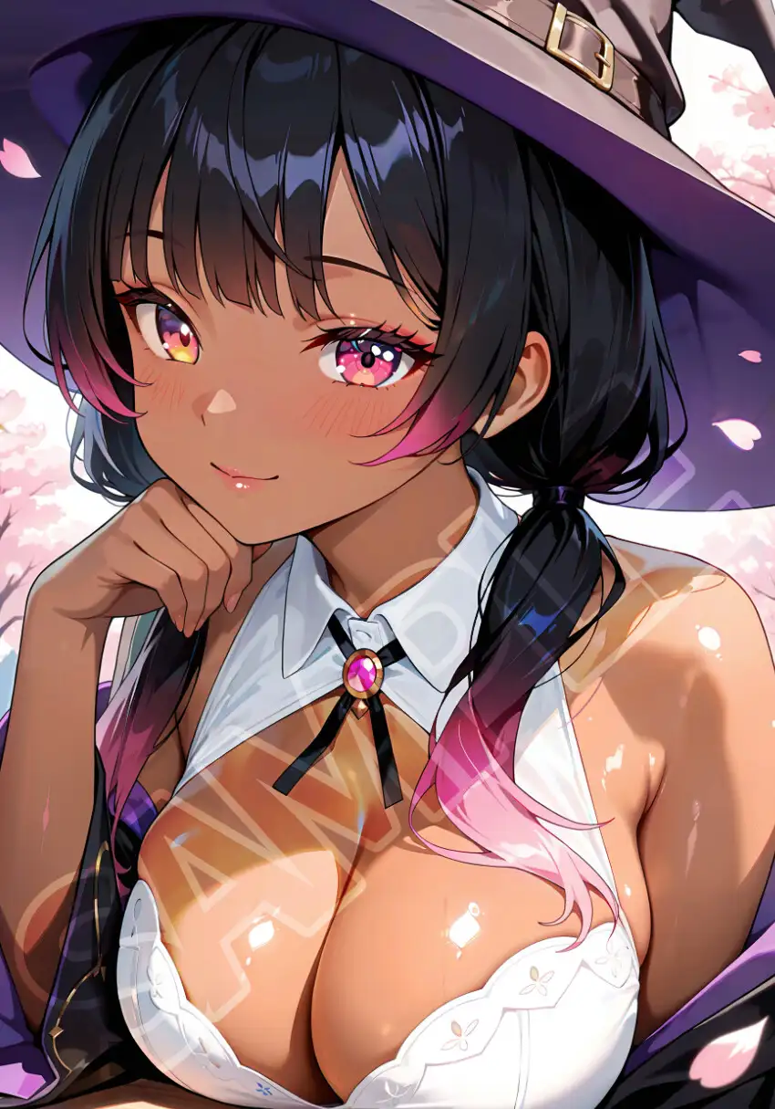 褐色黒魔女と桜デート サンプル画像 3